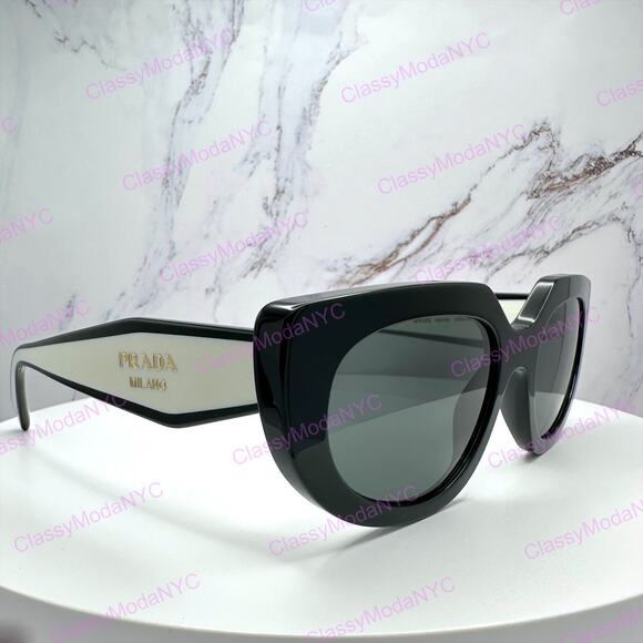 New PRADA Sunglasses Black White Talc Gold Symbole Oval Cat Eye Womens main image 11